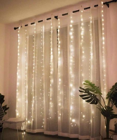 LED vielinių lempučių užuolaida su pulteliu 3Mx3M, šiltai balta spalva