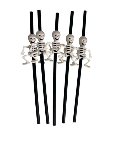 Helovino šiaudeliai su skeletu, 5vnt